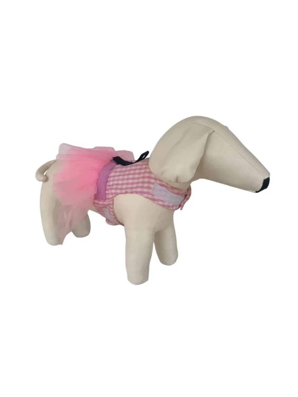 Handmade Small Dog Adjustable Dress Outfit w Harness Pink Gingham  Tulle Tutu -